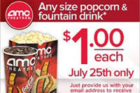 Moviegoer Deals: $1 Popcorn and Drink at AMC Theaters on July 25th