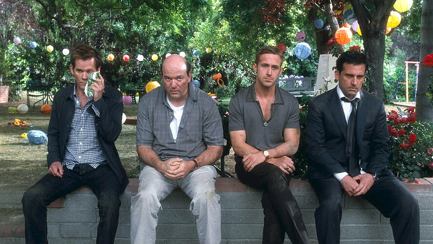 Kevin Bacon as David Lindhagen, John Carroll Lynch as Bernie, Ryan Gosling as Jacob Palmer and Steve Carell as Cal Weaver in "Crazy, Stupid, Love."