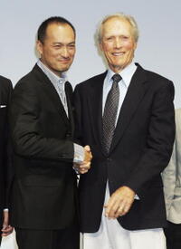 Actor/director Clint Eastwood and Ken Watanabe at a press conference in Tokyo, Japan