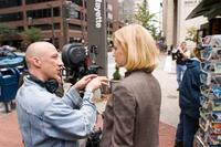 Director Oliver Hirschbiegel and Nicole Kidman on the set of "The Invasion."