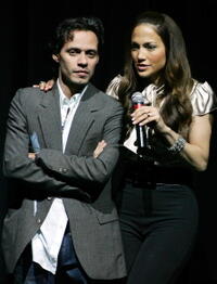 Singer/actor Marc Anthony and singer/actress Jennifer Lopez introduce a screening of their film "El Cantante" at the Paris Las Vegas during ShoWest.