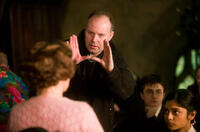 Imelda Staunton, director David Yates, Daniel Radcliffe and Afshan Azad as Padma Patil on the set of "Harry Potter and the Order of the Phoenix."