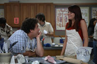 Seth (Jonah Hill) flirts with Jules (Emma Stone) in home ec class in "Superbad."