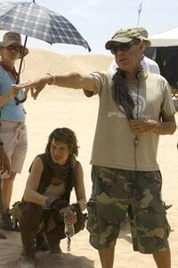 Milla Jovovich and director Russell Mulcahy on the set of "Resident Evil: Extinction."