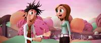 Bill Hader as Flint Lockwood and Anna Faris as Sam Sparks in "Cloudy With A Chance Of Meatballs."
