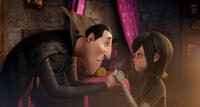 Dracula voiced by Adam Sandler and Mavis voiced by Selena Gomez in "Hotel Transylvania."