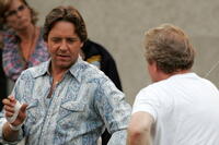 Actor Russell Crowe and director Ridley Scott on set during the filming of "American Gangster."