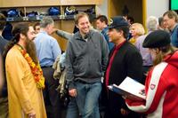 Mike Myers, director Marco Schnabel and Deepak Chopra on the set of "The Love Guru."