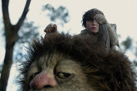 Carol (voiced by James Gandolfini) with Max Records as Max in "Where the Wild Things Are."