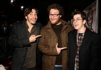 Actors Justin Long, Seth Rogen and Christopher Mintz-Plasse at the Hollywood premiere of "Walk Hard: The Dewey Cox Story."