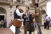 Director M. Night Shyamalan, Mark Wahlberg and John Leguizamo on the set of "The Happening."