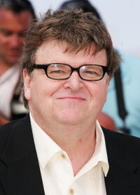 Director Michael Moore at a Cannes photocall for "Sicko."