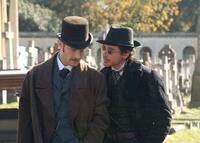 Jude Law as Dr. Watson and Robert Downey Jr. as Sherlock Holmes in "Sherlock Holmes."