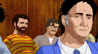 Animated shot of defense attorney William Kunstler in "Chicago 10."