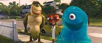 Will Arnett as The Missing Link, Hugh Laurie as Dr. Cockroach, Ph.d. and Seth Rogen as B.O.B. in "Monsters Vs. Aliens."