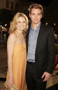 Jennifer Morrison ("house") and "Star Trek"'s Chris Pine on the lot for the "Cloverfield" premiere.