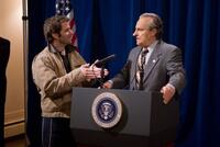 Director Zack Snyder and Robert Wisden as President Nixon on the set of "Watchmen."