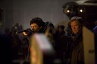 Benicio Del Toro and Joe Johnston on the set of "The Wolfman."