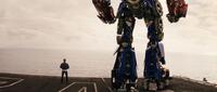 The Autobot Optimus Prime and Shia LaBeouf as Sam Witwicky in "Transformers: Revenge of the Fallen."
