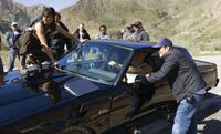 Michelle Rodriguez, Vin Diesel and Director Justin Lin on the set of "Fast & Furious."