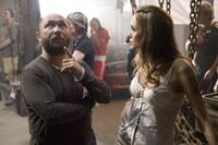 Director Timur Bekmambetov and Angelina Jolie on the set of "Wanted."