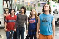 "A.D.D." band members Matt (Josh Gad, left), Curtis (Teddy Geiger), Amelia (Emma Stone) and Fish (Rainn Wilson) react to arriving at the first legit gig.