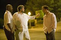 Samuel L. Jackson, Director Neil LaBute and Patrick Wilson on the set of "Lakeview Terrace."