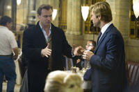Director Christopher Nolan and Aaron Eckhart on the set of "The Dark Knight."