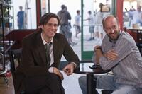 Jim Carrey and Director Peyton Reed on the set of "Yes Man."