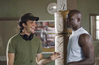 Director Jeff Wadlow and Dijimon Hounsou on the set of "Never Back Down."