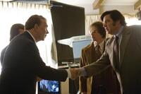 Michael Sheen as David Frost, Frank Langella as Richard Nixon, Sam Rockwell as James Reston, Jr. and Oliver Platt as Bob Zelnick in "Frost/Nixon."
