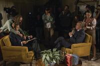 Michael Sheen, Director/Producer Ron Howard and Frank Langella on the set of "Frost/Nixon."