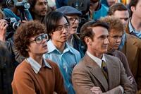 Emile Hirsch as Cleve Jones, Kelvin Yu as Michael Wong, Sean Penn as Harvey Milk and Alison Pill as Anne Kronenberg in "Milk."