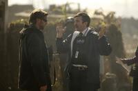 Director Neill Blomkamp and Sharlto Copley on the set of "District 9."
