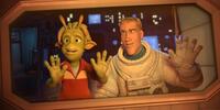 Lem voiced by Justin Long and Chuck Baker voiced by Dwayne Johnson in "Planet 51."