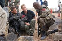 Christian Bale, Director MCG and Terry Crews on the set of "Terminator Salvation."