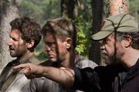 Director Edward Zwick, Daniel Craig and Mark Feuerstein on the set of "Defiance."