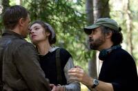 Director Edward Zwick, Daniel Craig and Alexa Davalos on the set of "Defiance."