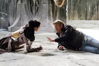 Jaimie Alexander and director Kenneth Branagh on the set of "Thor."