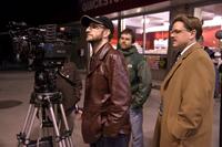 Director Steven Soderbergh and Matt Damon on the set of "The Informant!"
