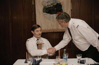 Bard Owe as Odd Horten and Per Jansen as Engineer Foreman in "O'Horten."