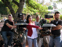 Director Anne-Sophie Dutoit on the set of "Faded Memories."