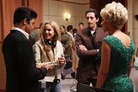Jeffrey Wright, Director Darnell Martin, Adrien Brody and Beyonce Knowles on the set of "Cadillac Records."