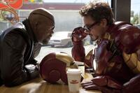 Samuel L. Jackson as Nick Fury and Robert Downey Jr. as Tony Stark in "Iron Man 2."