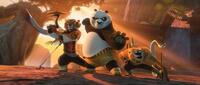 Crane voiced by David Cross, Tigress voiced by Angelina Jolie, Po voiced by Jack Black, Mantis voiced by Seth Rogen, Monkey voiced by Jackie Chan and Viper voiced by Lucy Liu in "Kung Fu Panda 2: The Kaboom of Doom."