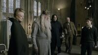 Maggie Smith as Professor Minerva Mcgonagall, Michael Gambon as Professor Albus Dumbledore, Alan Rickman as Professor Severus Snape, Jim Broadbent as Professor Horace Slughorn and Daniel Radcliffe as Harry Potter in "Harry Potter and the Half-Blood Prince."