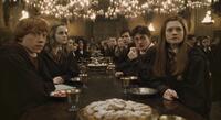 Rupert Grint as Ron Weasley, Emma Watson as Hermione Granger, Matthew Lewis as Neville Longbottom, Daniel Radcliffe as Harry Potter and Bonnie Wright as Ginny Weasley in "Harry Potter and the Half-Blood Prince."