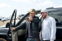 Woody Harrelson and Director Ruben Fleischer on the set of "Zombieland."