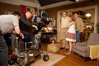 Raja Gosnell, Jayma Mays and Neil Patrick Harris on the set of "The Smurfs."