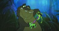Louis, Frog Tiana and Frog Naveen in "The Princess and the Frog."
